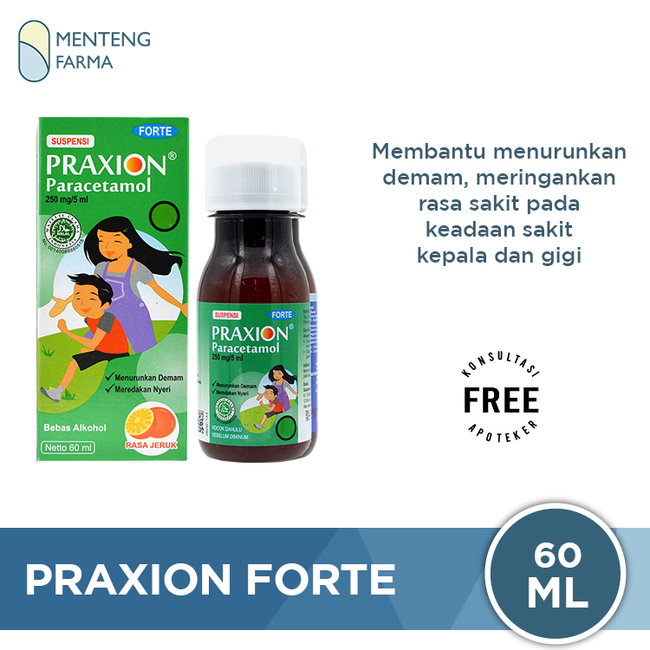 Praxion Forte Suspensi 60 ml - Meredakan Demam Sakit Kepala dan Sakit Gigi - Menteng Farma
