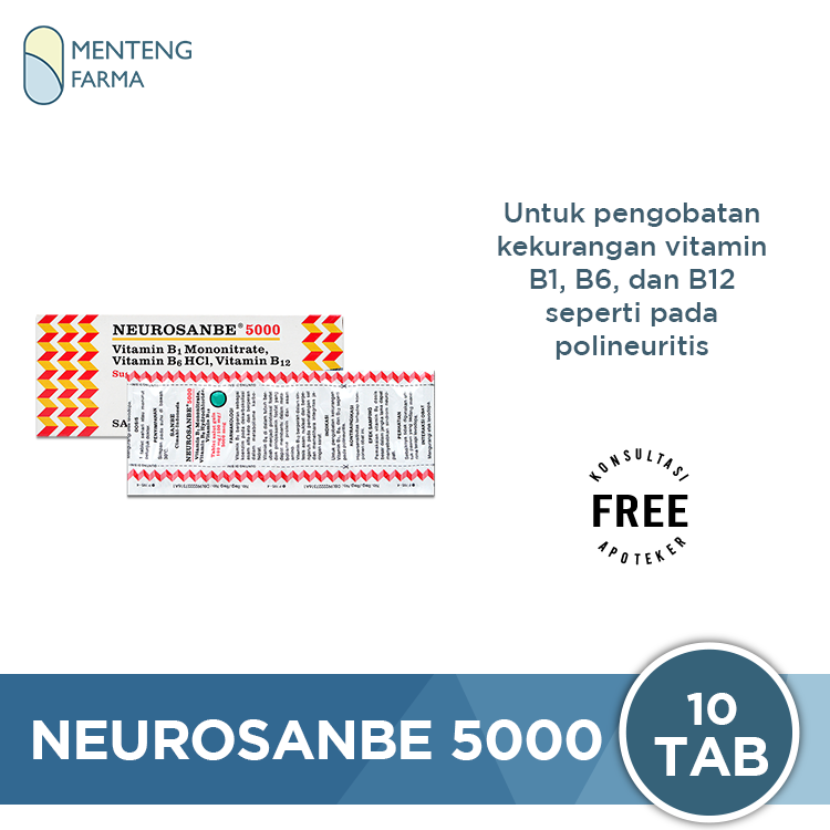 Neurosanbe 5000 10 Tablet - Vitamin B Kompleks Neurotropik - Menteng Farma