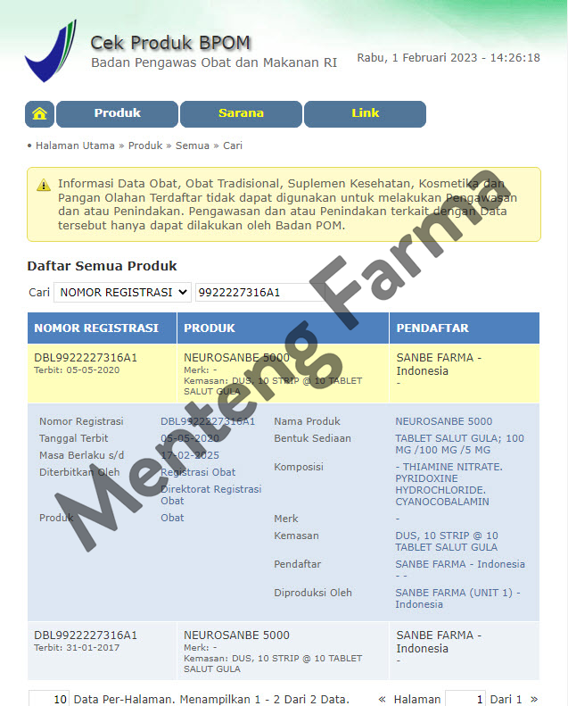 Neurosanbe 5000 10 Tablet - Vitamin B Kompleks Neurotropik - Menteng Farma