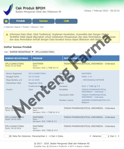 Daktarin Cream 5 g - Krim Anti Jamur Kulit - Menteng Farma