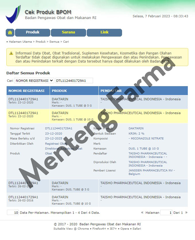 Daktarin Cream 10 g - Menteng Farma