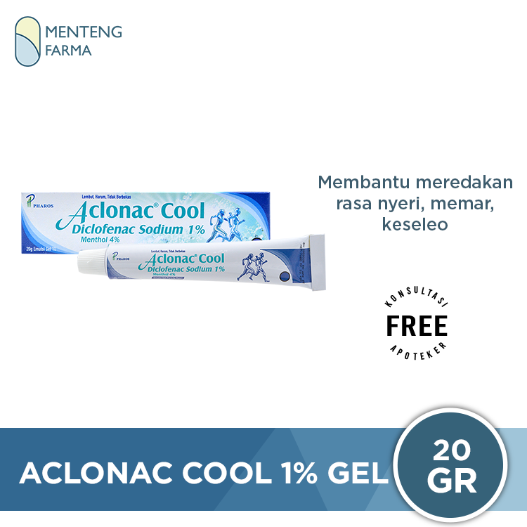 Aclonac Cool 1% Gel 20 g - Gel Pereda Nyeri, Memar, Keseleo - Menteng Farma