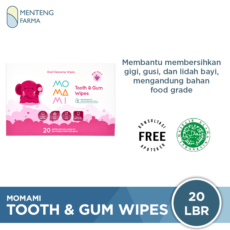 Momami Tooth & Gum 20 Lembar - Tisu Basah Gigi dan Gusi Bayi - Menteng Farma