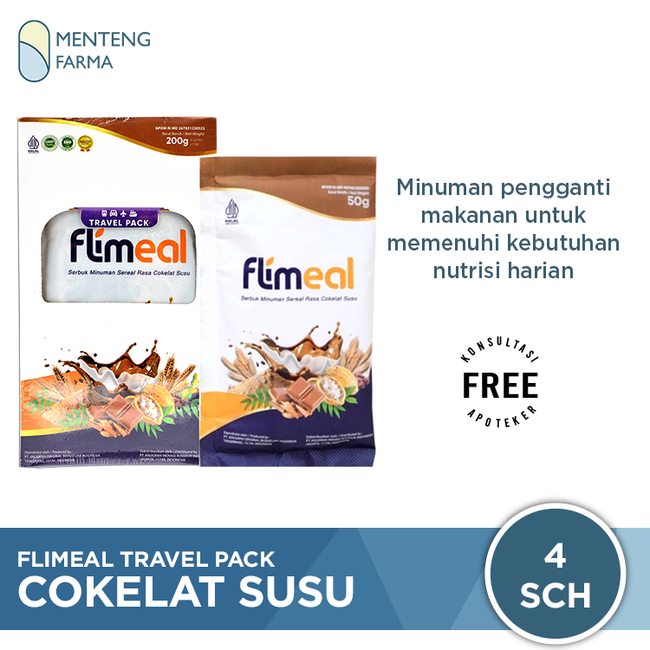 Flimeal Coklat Susu Travel Pack 4 Sachet - Minuman Sereal Bernutrisi - Menteng Farma