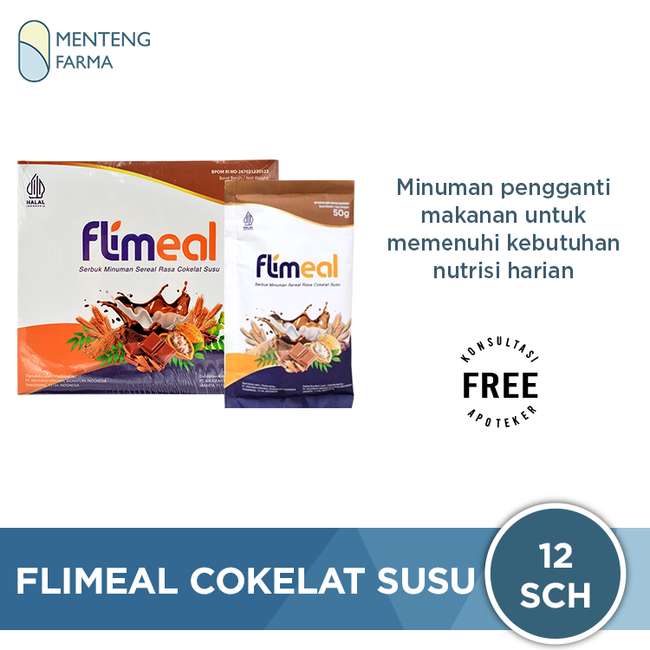 Flimeal Coklat Susu 12 Sachet - Minuman Sereal Bernutrisi - Menteng Farma