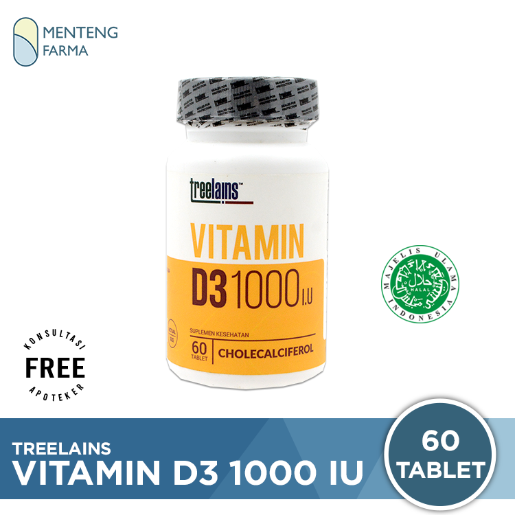 Treelains Vitamin D3 1000 IU 60 Tablet - Suplemen Tulang & Imun Tubuh - Menteng Farma