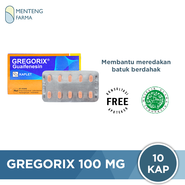 Gregorix 100 mg 10 Kaplet - Meredakan Batuk Berdahak - Menteng Farma