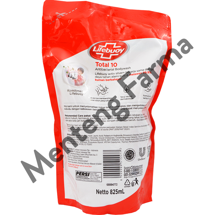 Lifebuoy Sabun Mandi Cair Refill Total 10 850 ML - Sabun Antibakteri ActivSilver - Menteng Farma