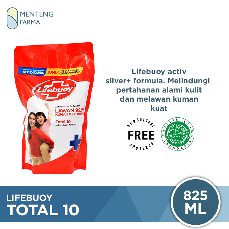 Lifebuoy Sabun Mandi Cair Refill Total 10 850 ML - Sabun Antibakteri ActivSilver - Menteng Farma