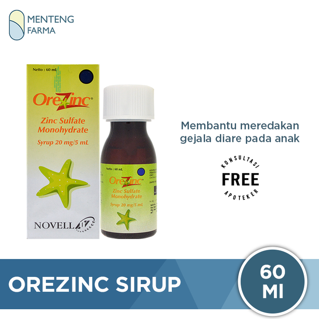 Orezinc Sirup 60 ml - Pelengkap Pengobatan Diare Anak - Menteng Farma