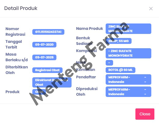 Zinc Sulfate 20 mg/5 mL Sirup 60 mL - Pelengkap Pengobatan Diare Anak - Menteng Farma