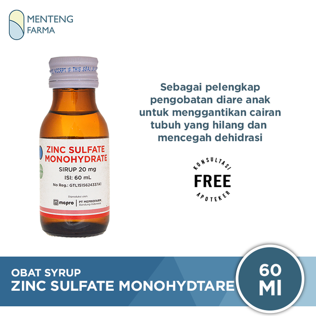 Zinc Sulfate 20 mg/5 mL Sirup 60 mL - Pelengkap Pengobatan Diare Anak - Menteng Farma