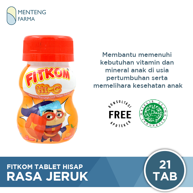 Fitkom Rasa Jeruk 21 Tablet - Multivitamin Tablet Hisap Anak - Menteng Farma