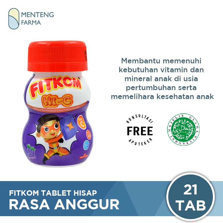 Fitkom Rasa Anggur 21 Tablet - Multivitamin Tablet Hisap Anak - Menteng Farma