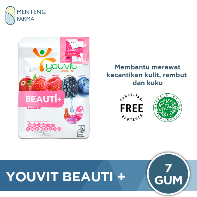 Youvit Beauty+ 7 Gummies - Suplemen Kecantikan Kulit, Rambut, dan Kuku - Menteng Farma