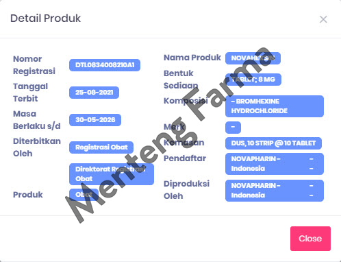 Novaheksin 8 mg 10 Tablet - Obat Batuk & Pengencer Dahak - Menteng Farma