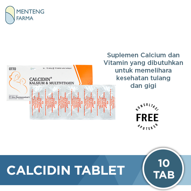 Calcidin 10 Tablet - Suplemen Kalsium Tulang dan Gigi - Menteng Farma