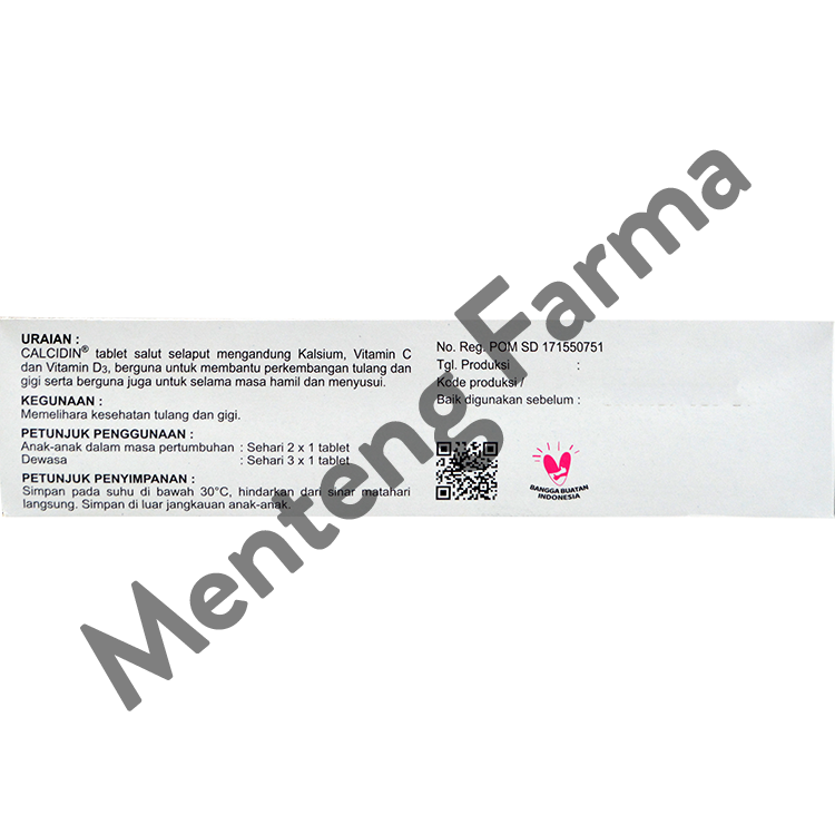 Calcidin 10 Tablet - Suplemen Kalsium Tulang dan Gigi - Menteng Farma