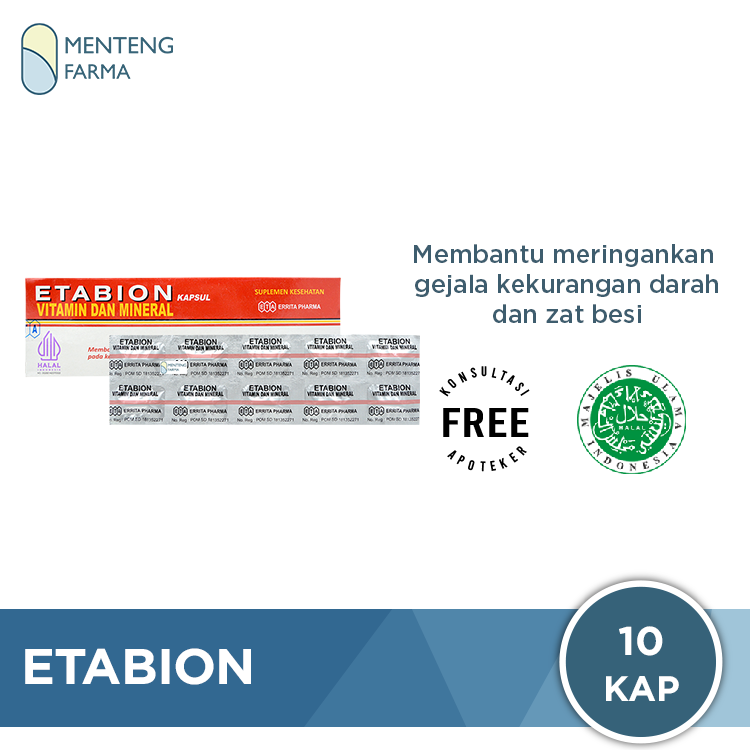 Etabion 10 Kapsul - Suplemen Penambah Darah - Menteng Farma