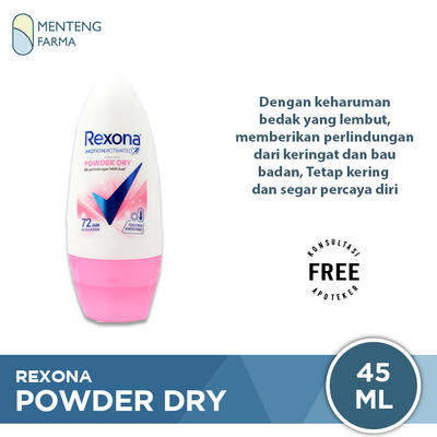 Rexona Anti-Perspirant Deodorant Roll On Powder Dry 45 ML - Tetap Kering dan Segar 48 Jam - Menteng Farma