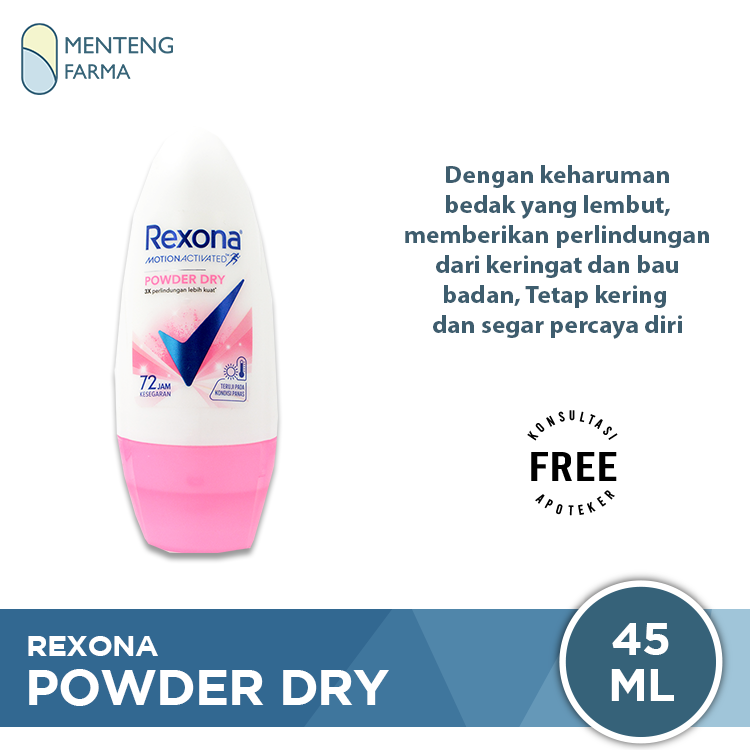 Rexona Anti-Perspirant Deodorant Roll On Powder Dry 45 ML - Tetap Kering dan Segar 48 Jam - Menteng Farma