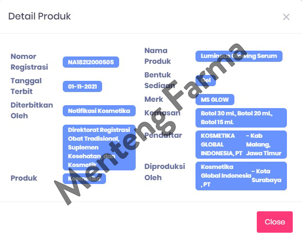 Ms Glow Luminous Glowing Serum 15 mL - Mencerahkan Kulit 10x Lipat - Menteng Farma